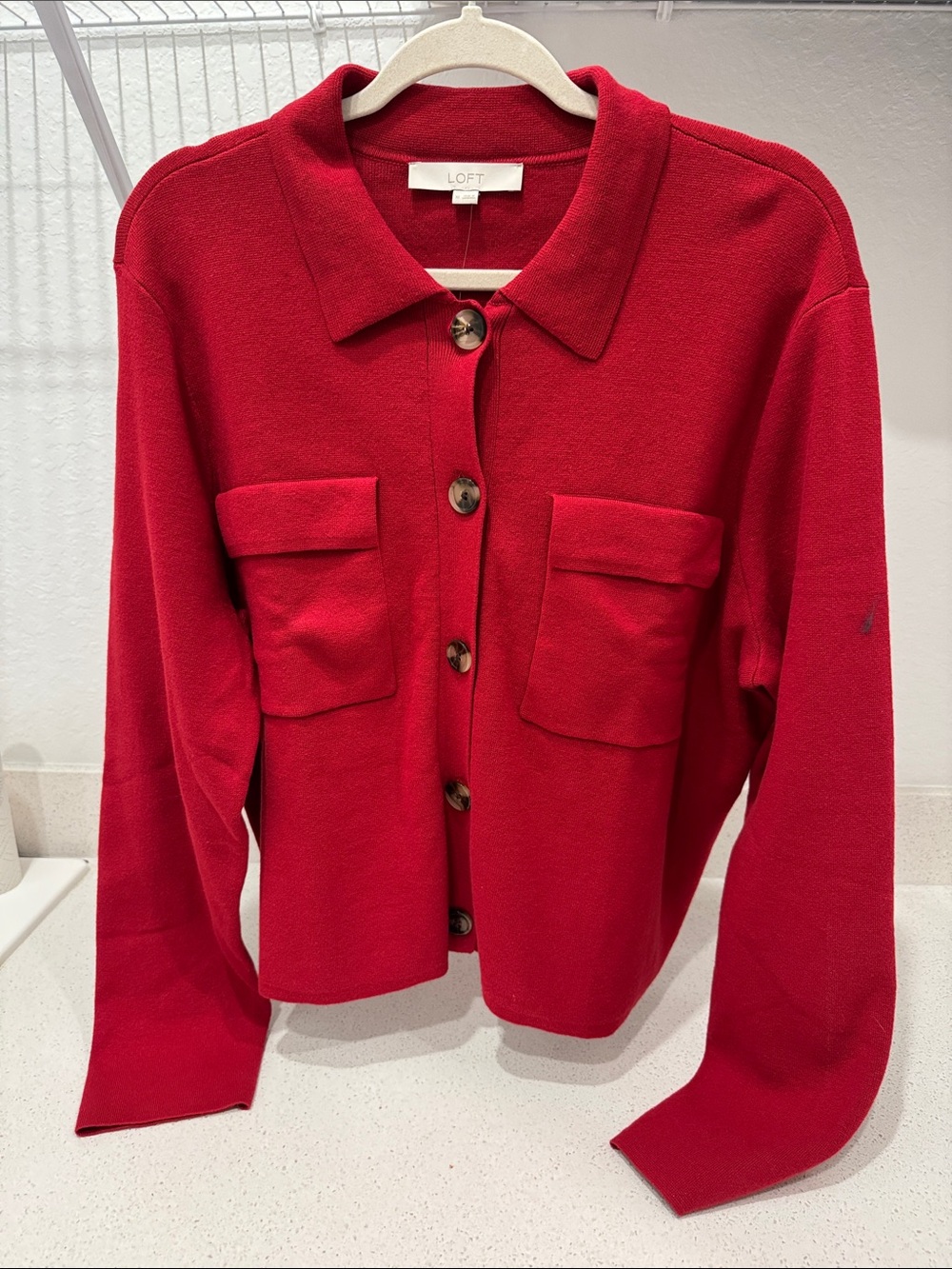 LOFT Red Button-Front sweater
